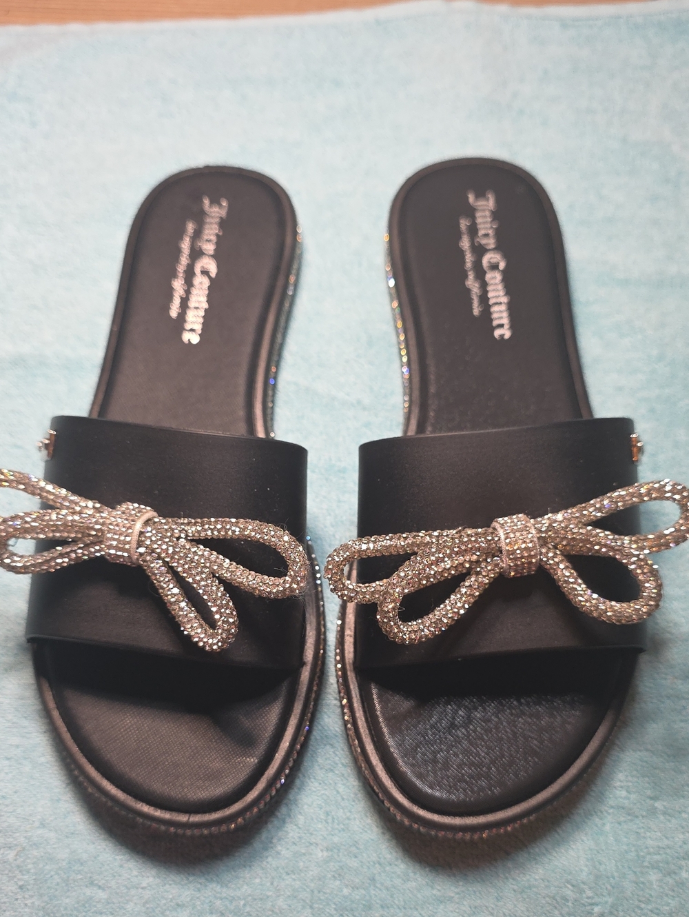 Juicy Couture Black Slide Sandals with Sparkling Bow 8